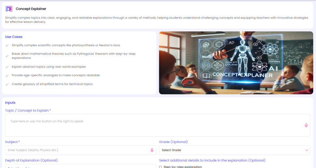 Concept Explainer for teachers and student