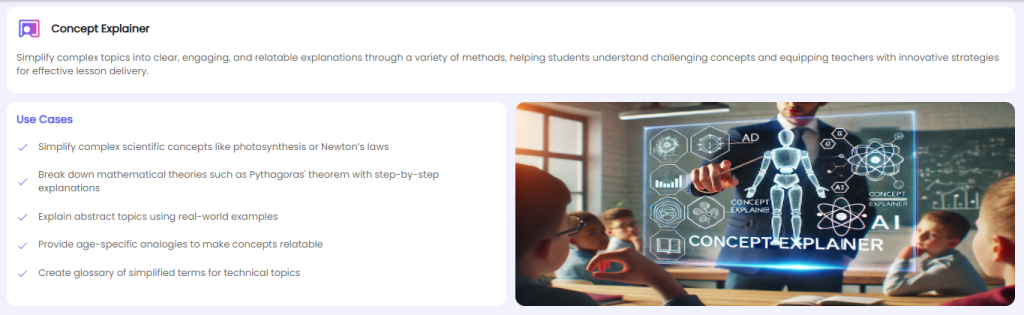 Concept Explainer for teachers and student