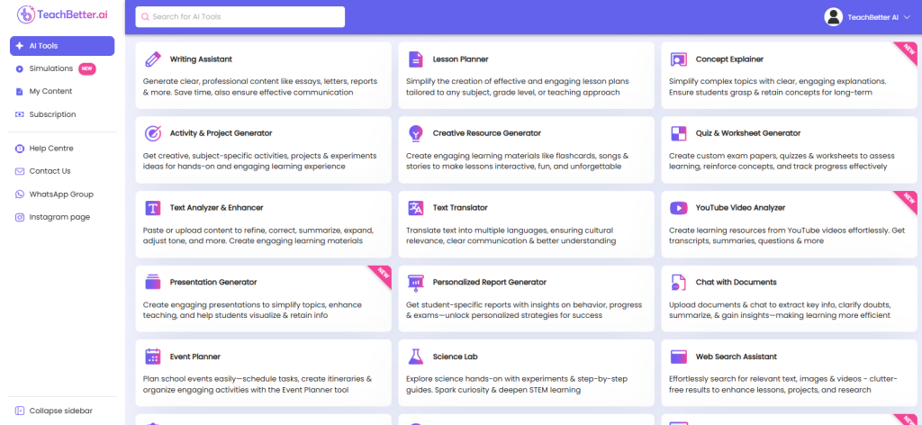 best AI tools for teachers and students - TeachBetter.ai Tools Page