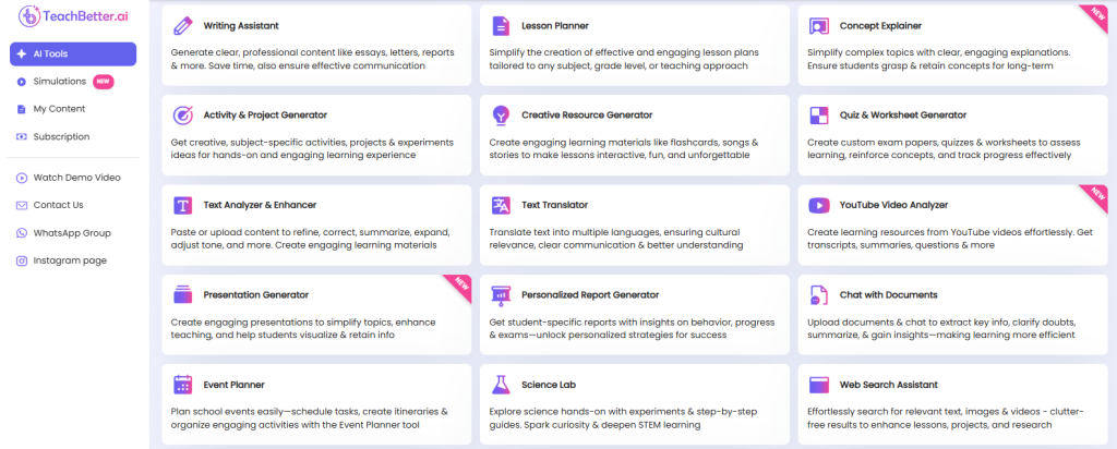 TeachBetter.ai - Best AI Platform for Teachers & Students with over 20 AI Tools and 100 Simulations