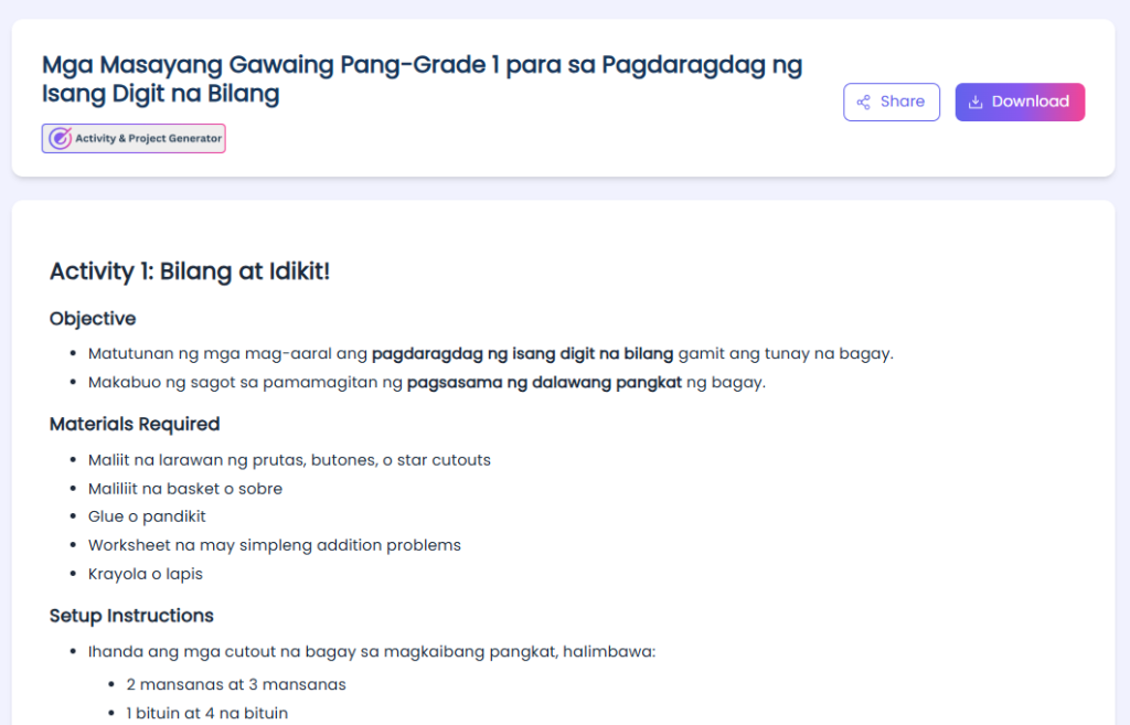 Activity and Project Generator