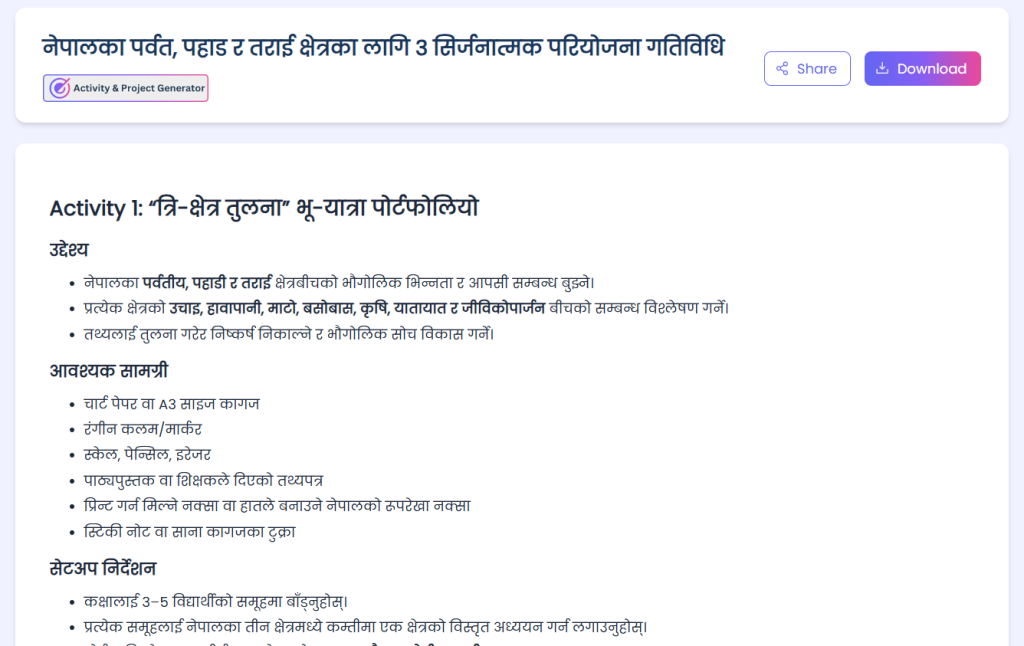AI presentation and creative resource generator for teachers in Nepal