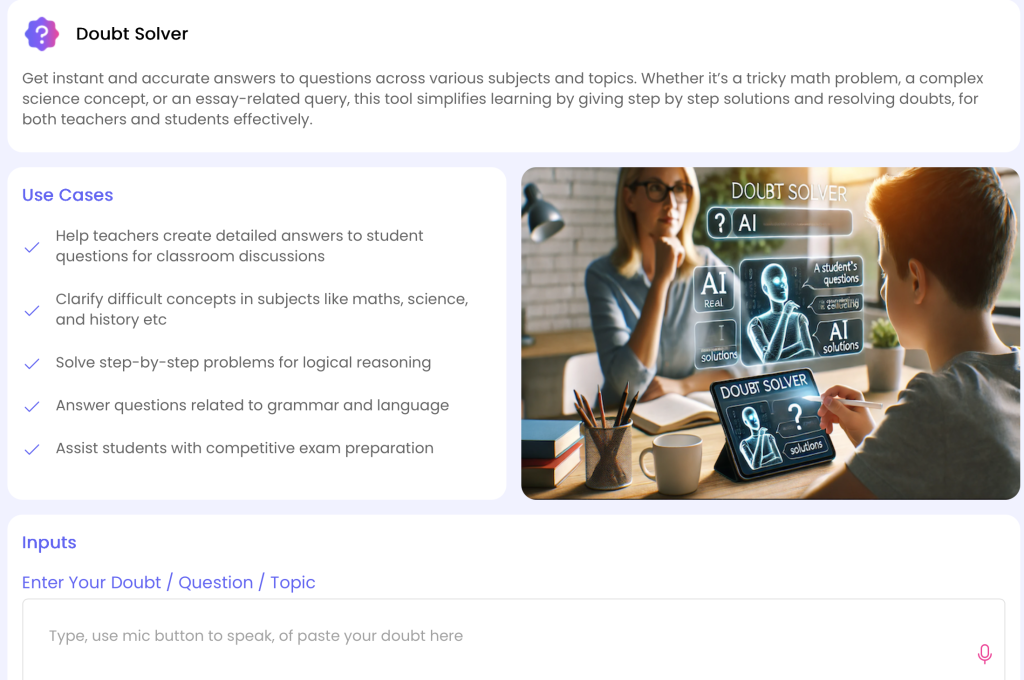 Doubt Solver AI tool for step-by-step learning support.
