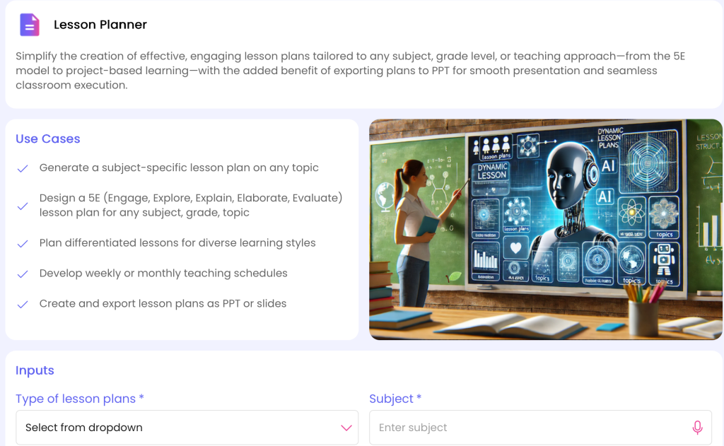 AI lesson planner for teachers