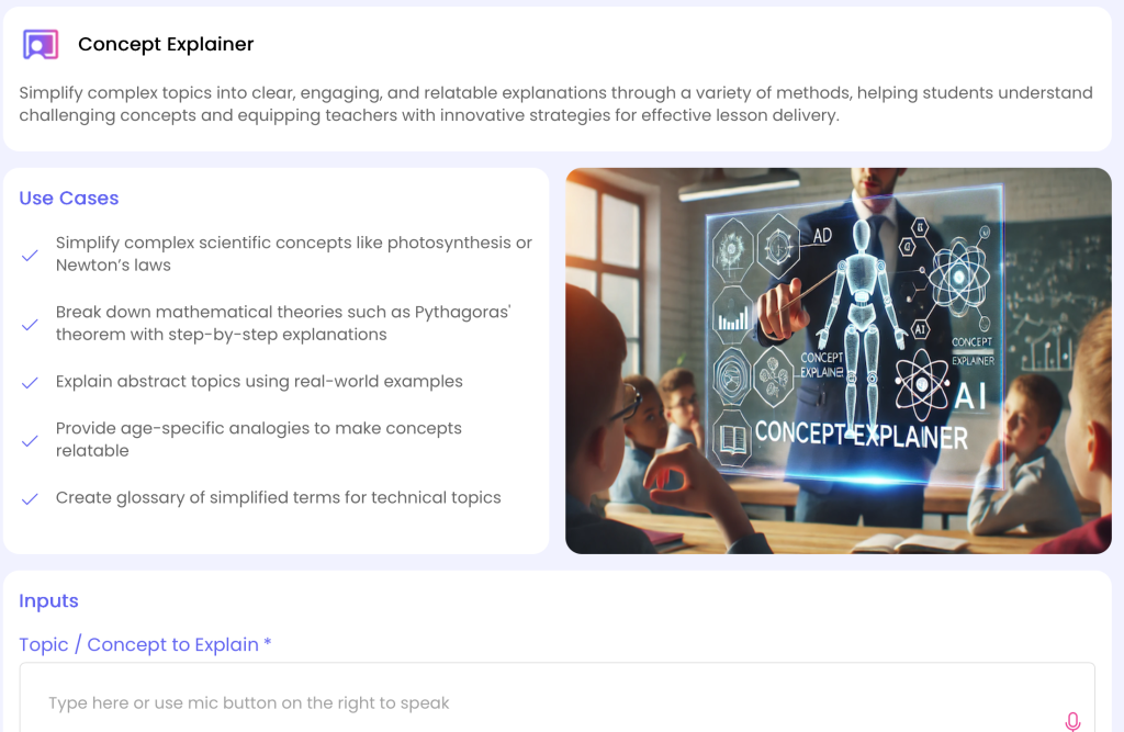 AI concept explainer for teachers and students
