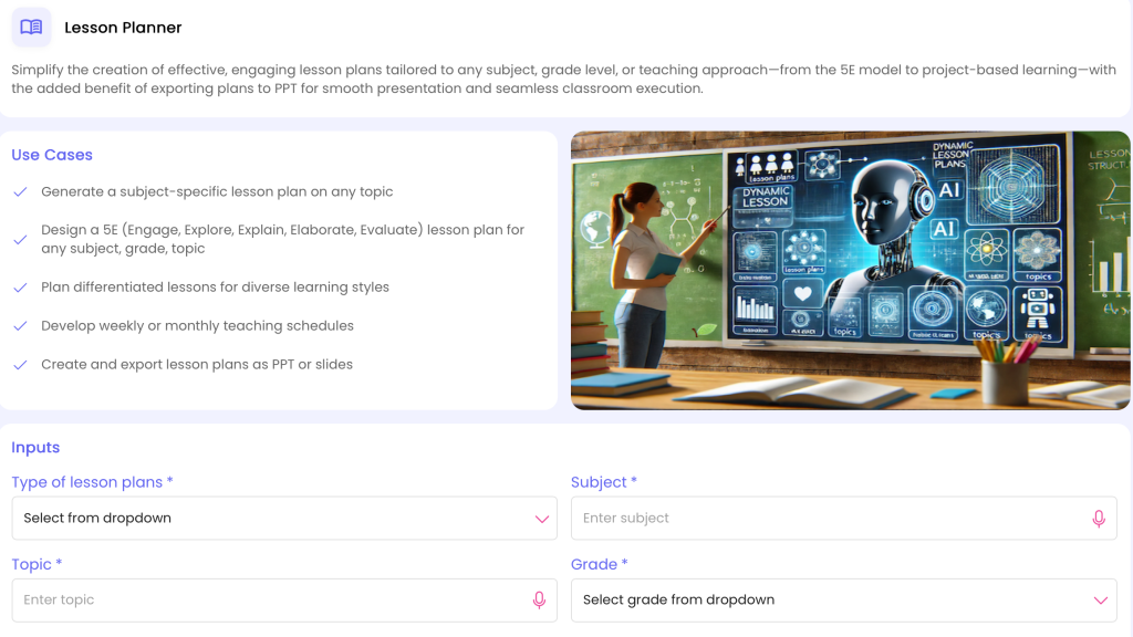 AI lesson planning tool for teachers