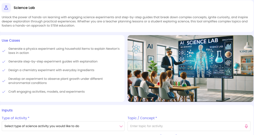 AI-powered science experiments and activities