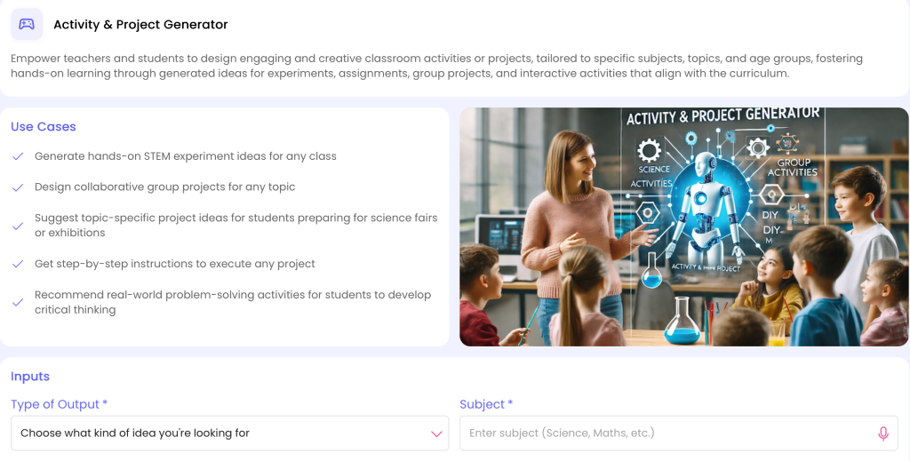 AI-powered Activity & Project Generator for engaging learning