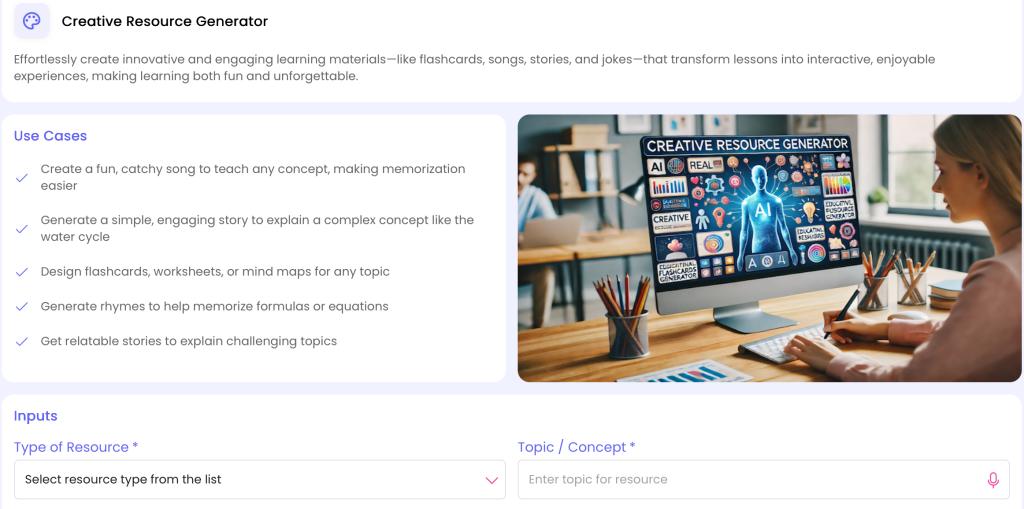 AI-powered Creative Resource Generator for engaging learning