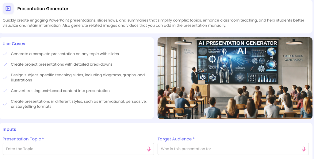 AI tool for creating educational presentations.