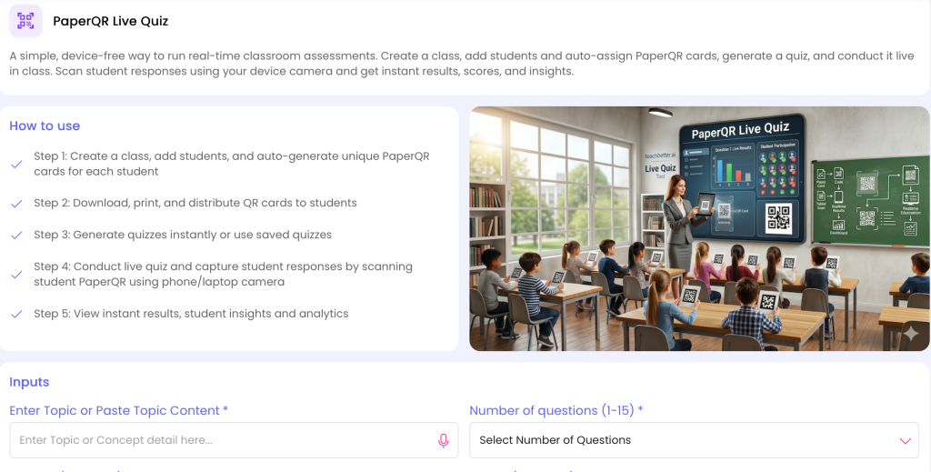 Device-free classroom assessment using PaperQR cards.