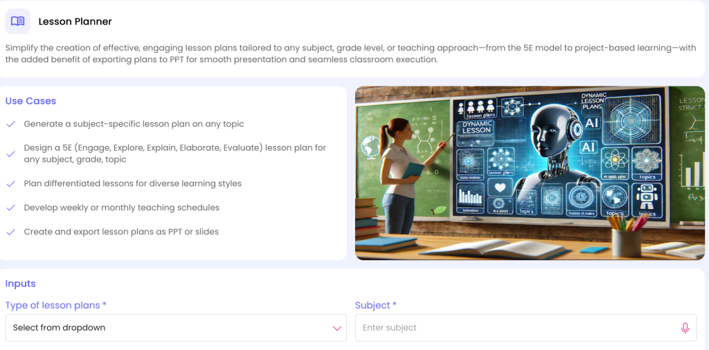 AI lesson planner for English teachers